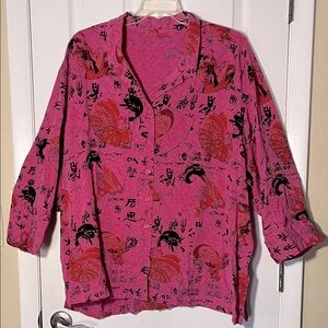 Tianello Aida blouse Geisha girl asian print  oriental hot pink button 3X